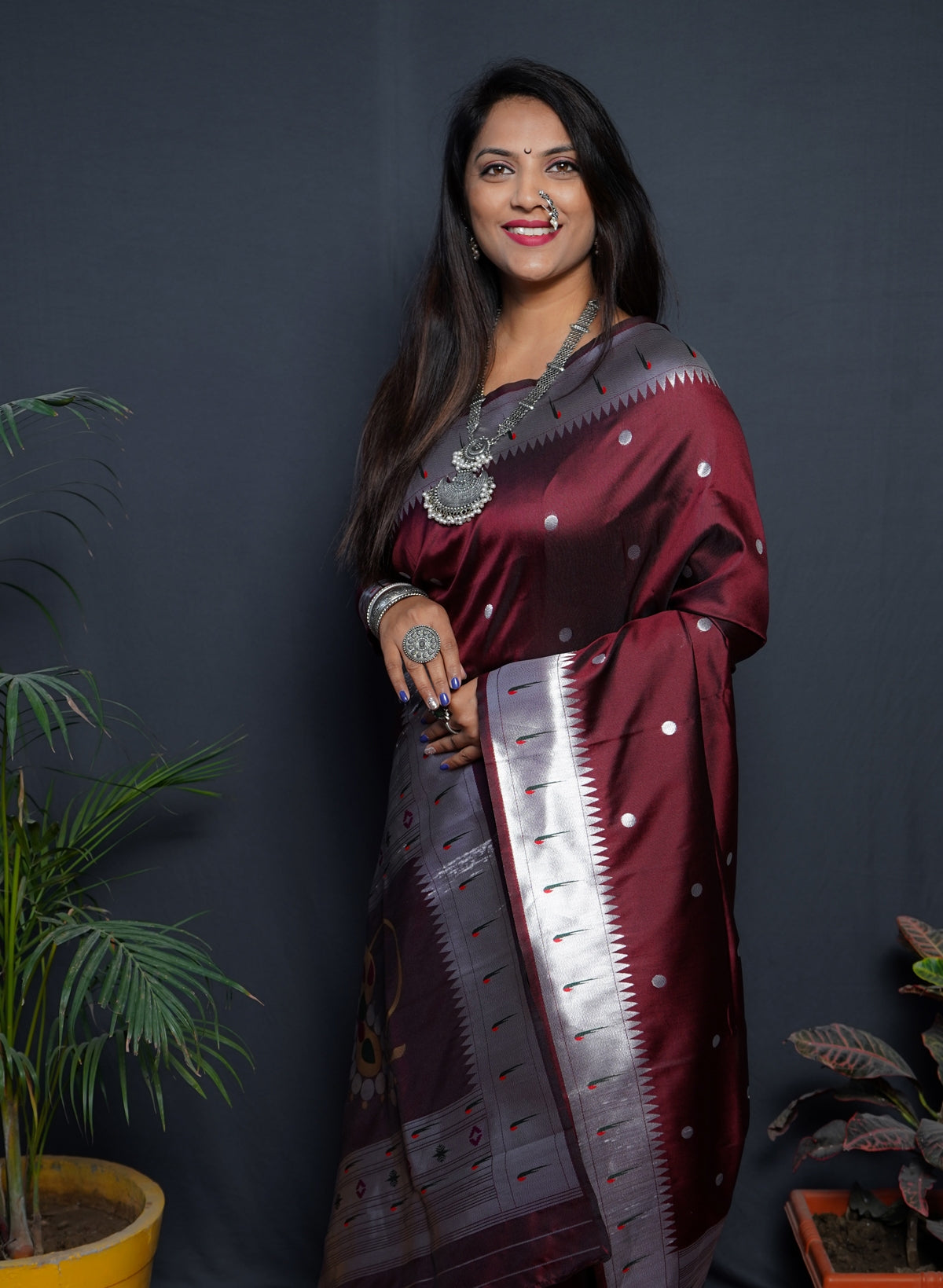 Bewitching Brown Paithani Silk Saree With Angelic Blouse Piece - Mameraa