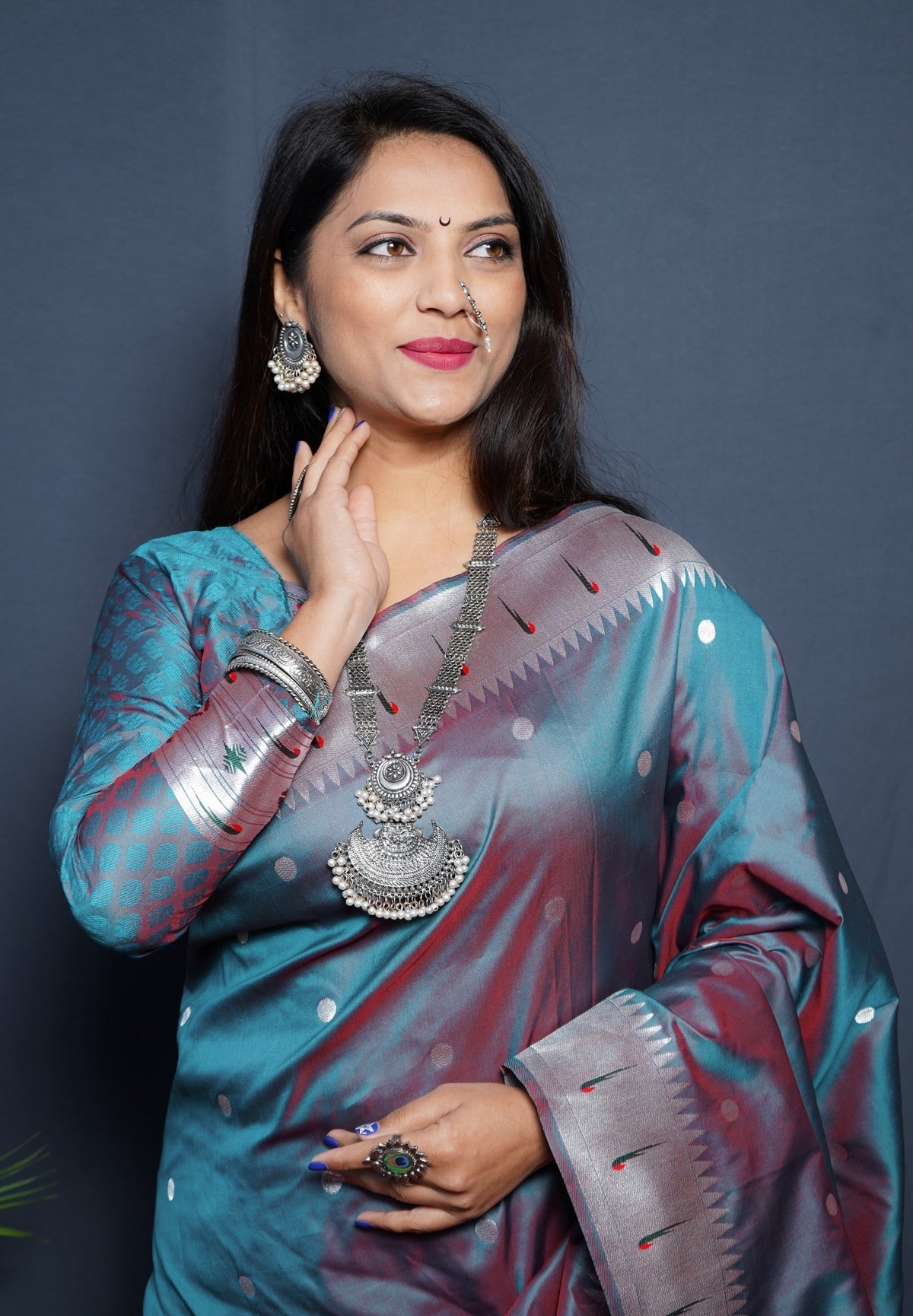 Excellent Grey Paithani Silk Saree With Angelic Blouse Piece