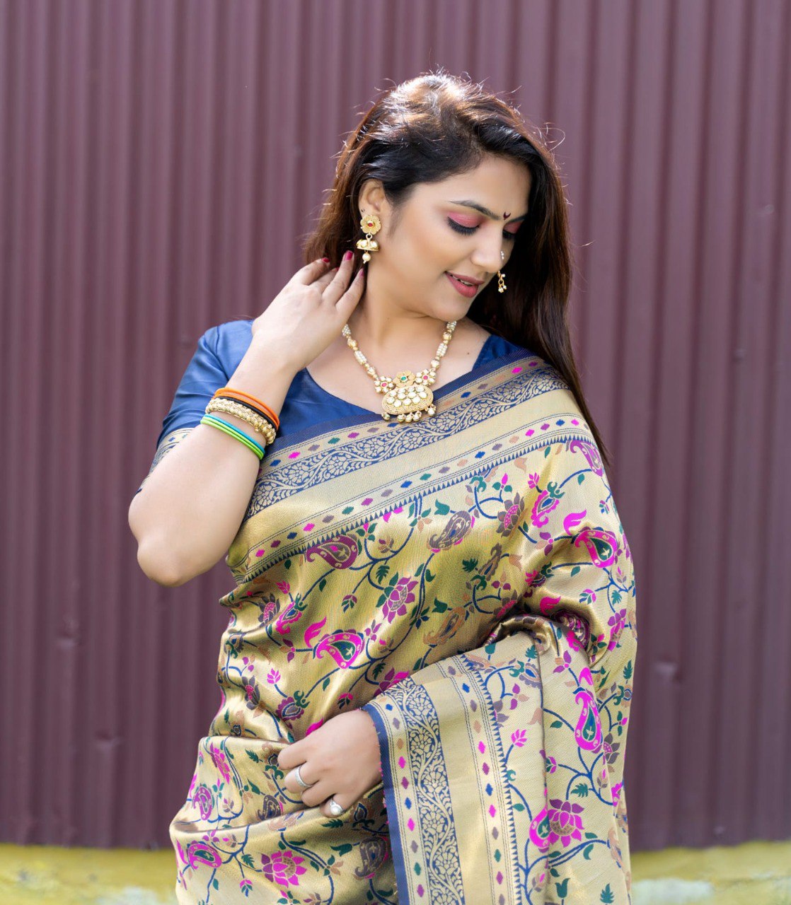 Forbearance Blue Paithani Silk Saree With Mellifluous Blouse Piece