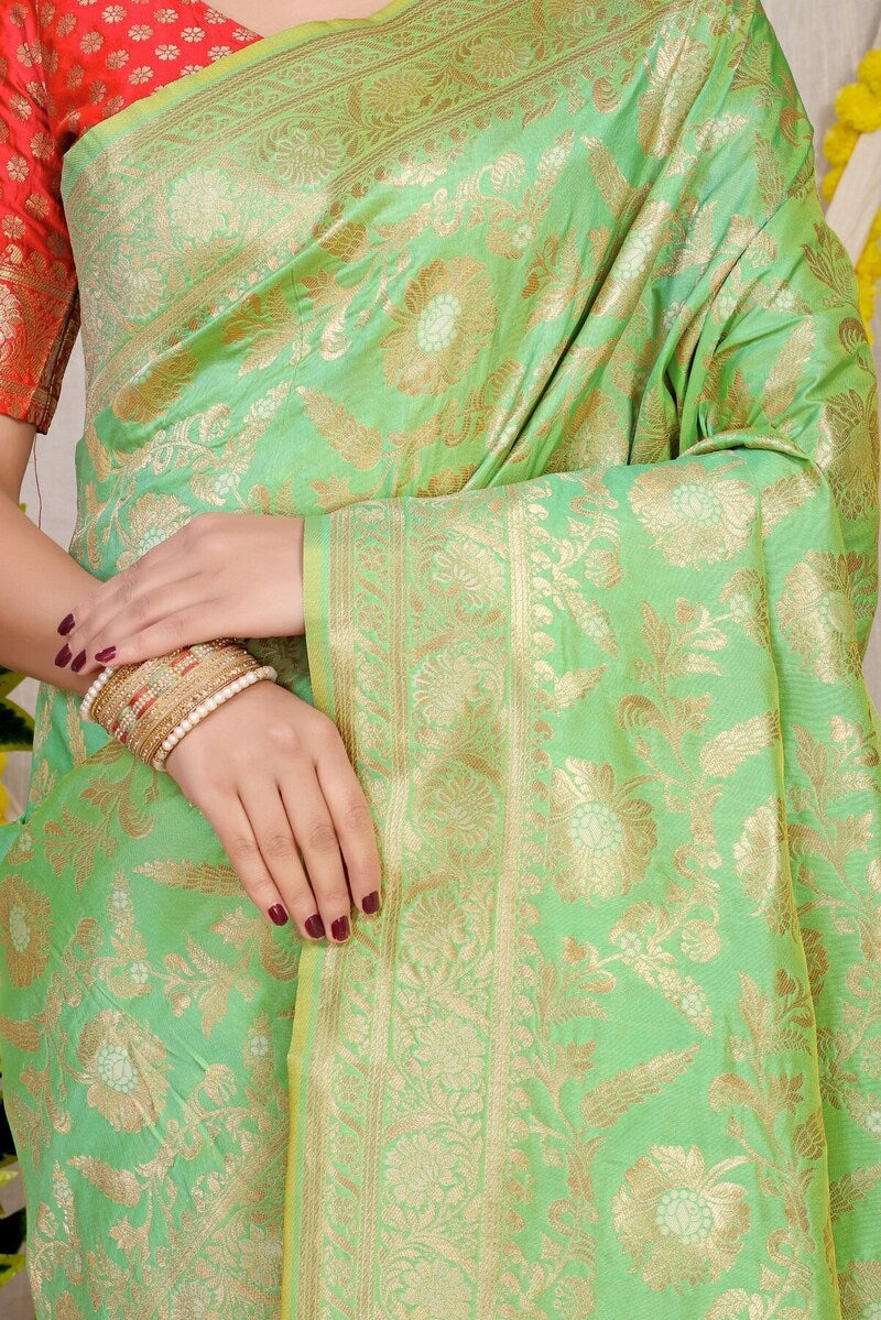 Lovely Parrot Soft Banarasi Silk Saree With Nemesis Blouse Piece