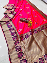 Gossamer Dark Pink Kanjivaram Silk With Sizzling Blouse Piece