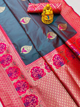 Imbrication Grey Kanjivaram Silk With Sizzling Blouse Piece