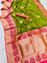 Lagniappe Mehndi Kanjivaram Silk With Sizzling Blouse Piece