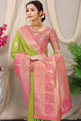 Lagniappe Mehndi Kanjivaram Silk With Sizzling Blouse Piece