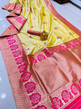 Palimpsest Yellow Kanjivaram Silk With Sizzling Blouse Piece