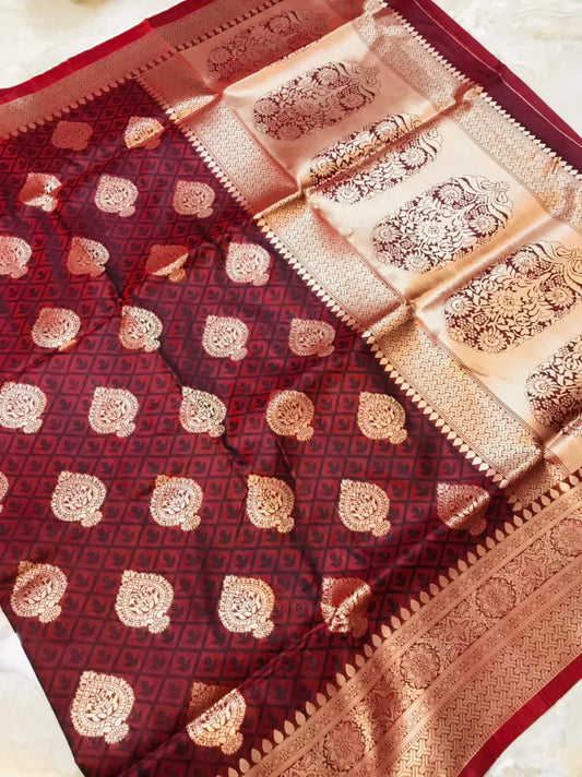 Epiphany Brown Kanjivaram Silk With Super extravagant Blouse Piece