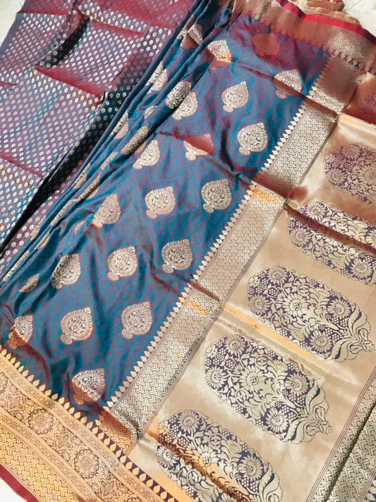 Evocative Grey Kanjivaram Silk With Super extravagant Blouse Piece