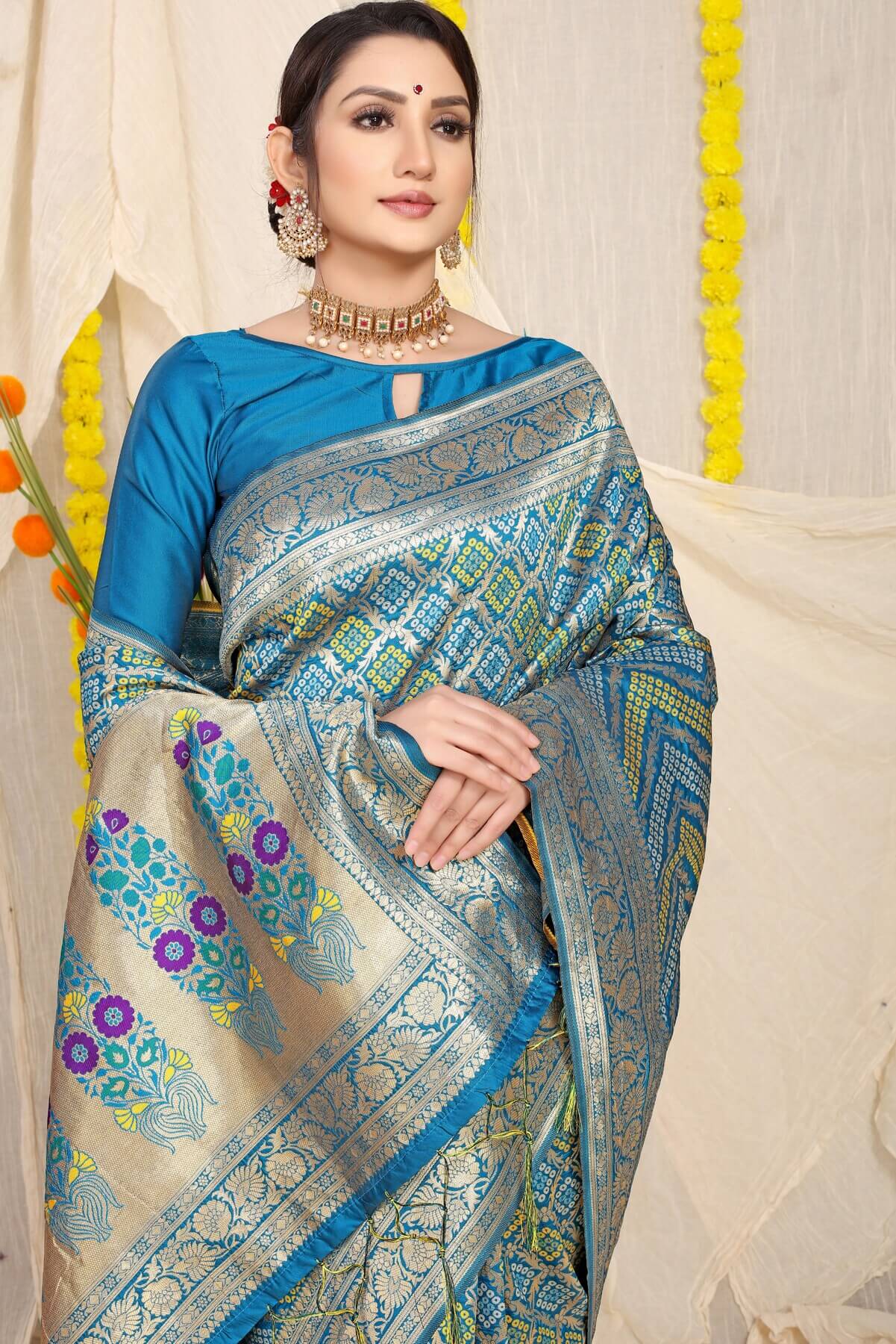 Fantabulous Firozi Soft Banarasi Silk Saree With Beautiful Blouse Piece