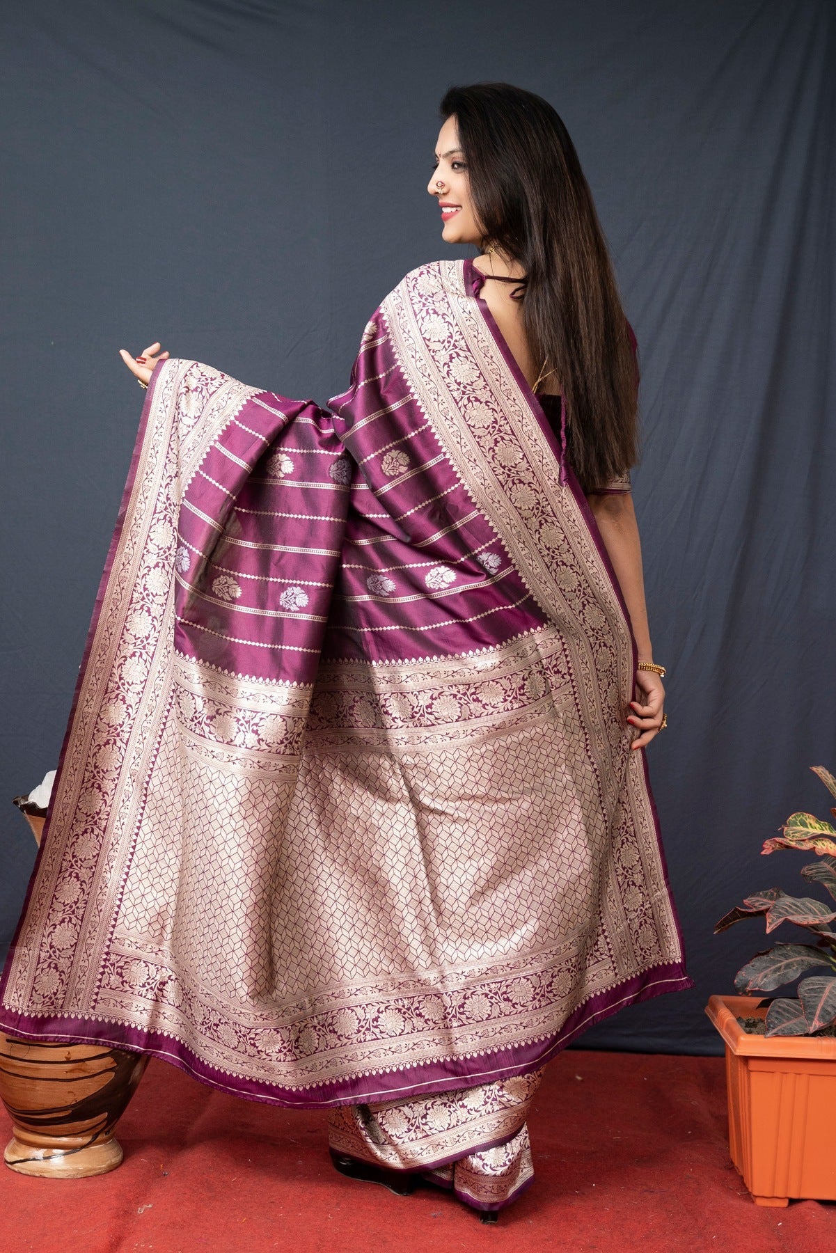 Attractive Purple Banarasi Silk Saree With Pretty Blouse Piece