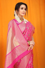 Gossamer Dark Pink Kanjivaram Silk With Hypnotic Blouse Piece