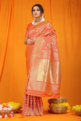 Lissome Orange Kanjivaram Silk With Hypnotic Blouse Piece