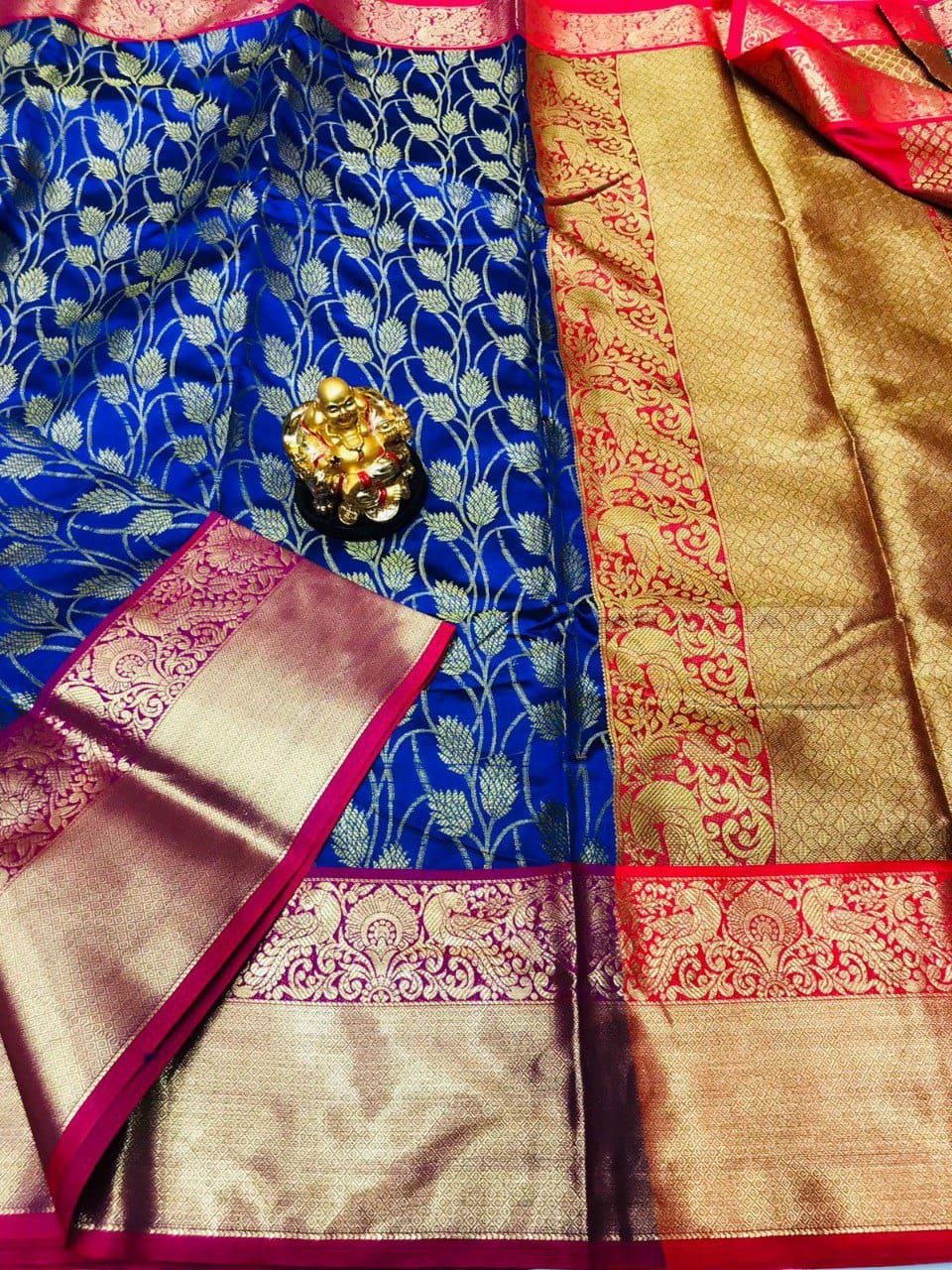 Hypnotic Blue Kanjivaram Silk With Redolent Blouse Piece