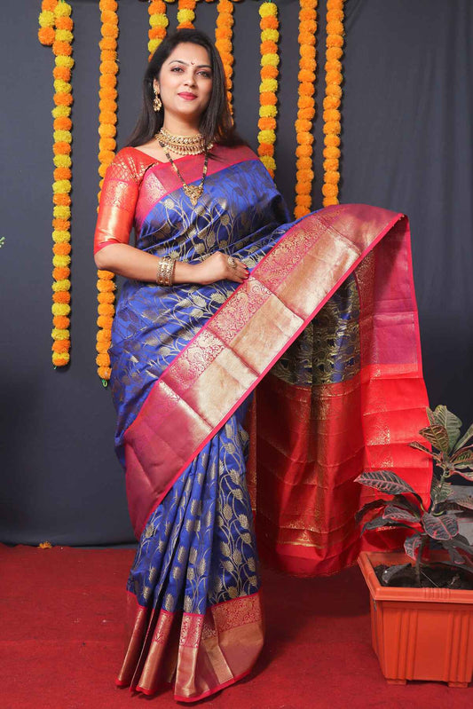 Hypnotic Blue Kanjivaram Silk With Redolent Blouse Piece