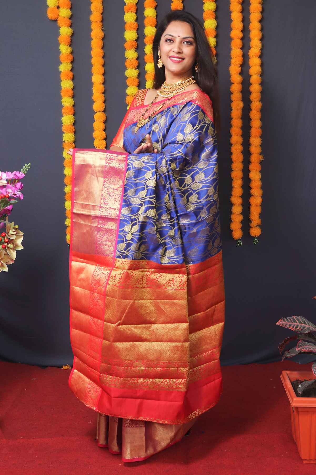 Hypnotic Blue Kanjivaram Silk With Redolent Blouse Piece