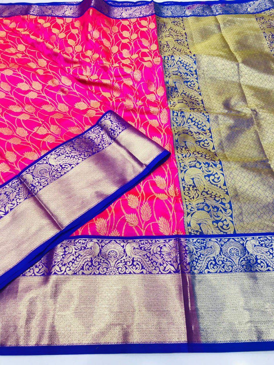 Groovy Pink Kanjivaram Silk With Redolent Blouse Piece