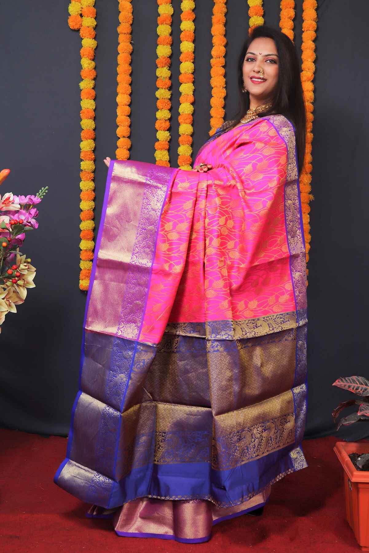 Groovy Pink Kanjivaram Silk With Redolent Blouse Piece