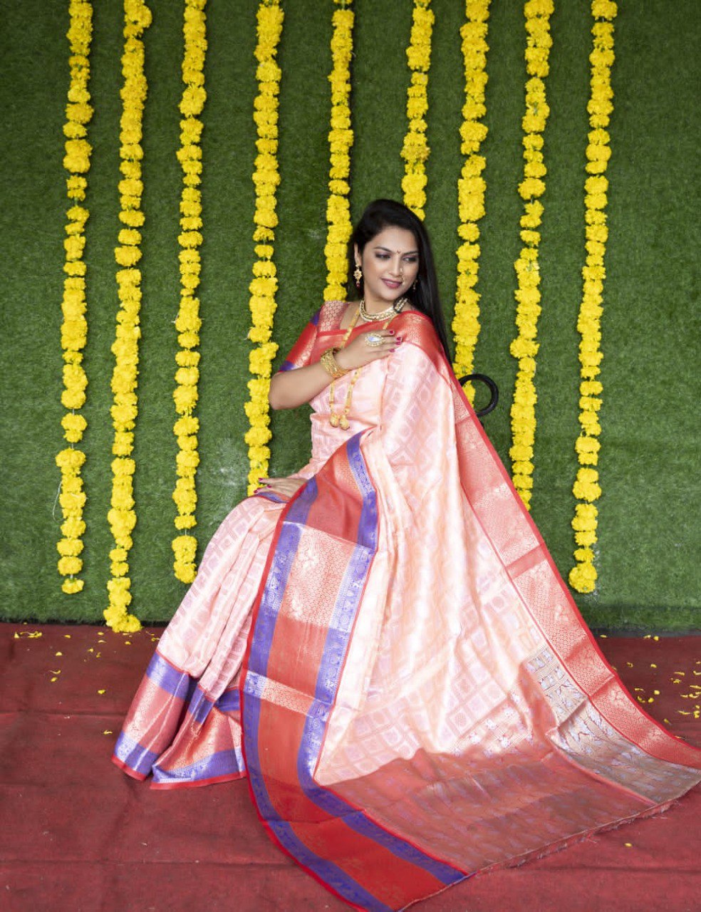 Redolent Baby Pink Kanjivaram Silk With Super Deserving Blouse Piece