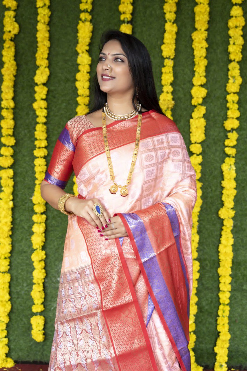 Redolent Baby Pink Kanjivaram Silk With Super Deserving Blouse Piece