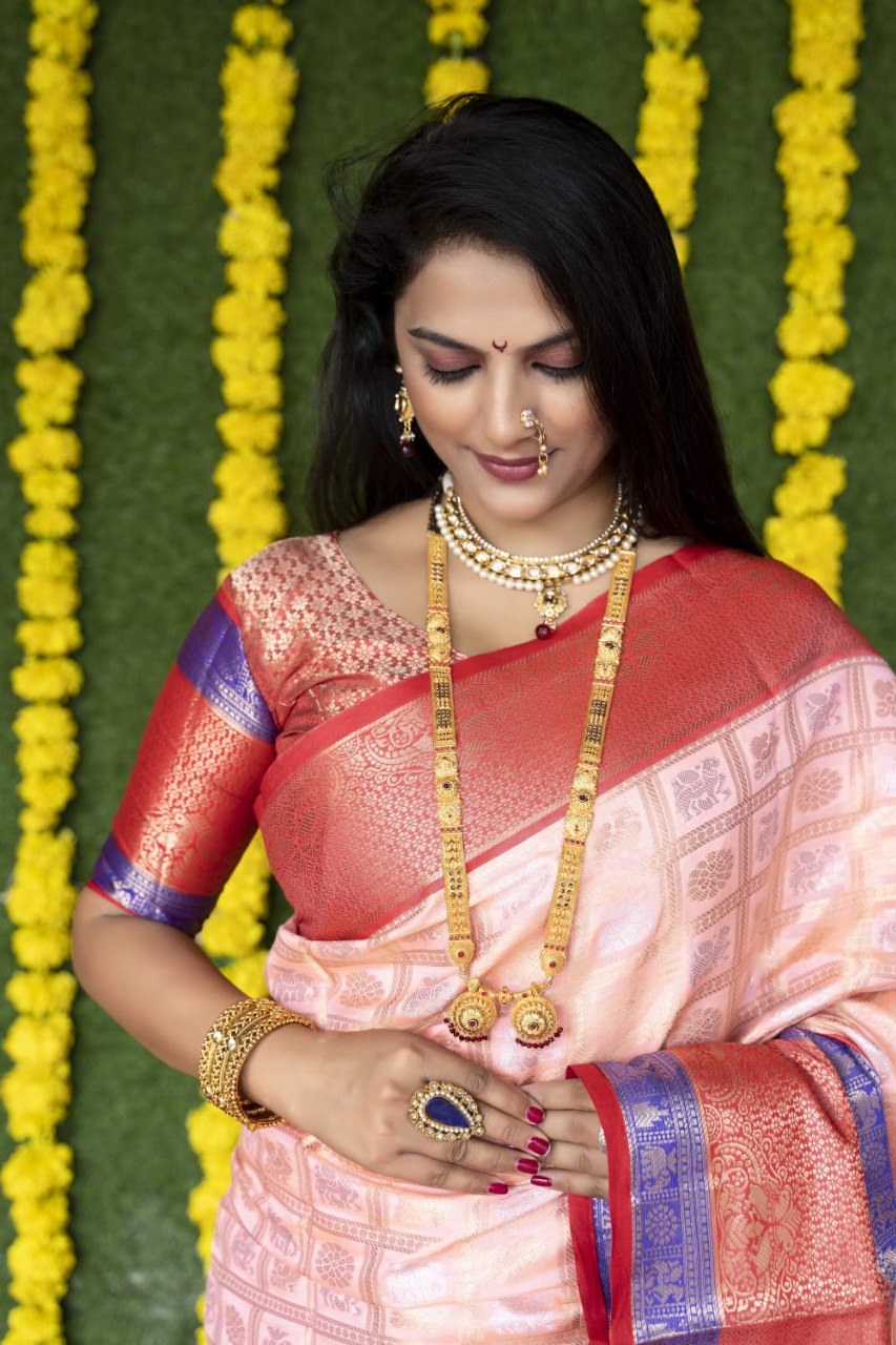 Redolent Baby Pink Kanjivaram Silk With Super Deserving Blouse Piece
