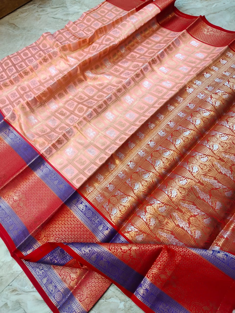 Redolent Baby Pink Kanjivaram Silk With Super Deserving Blouse Piece
