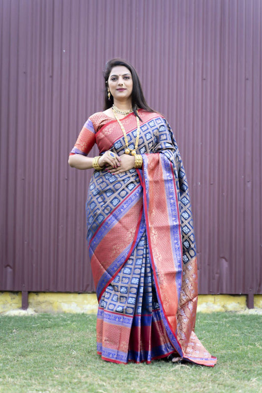 Palimpsest Blue Kanjivaram Silk With Super Deserving Blouse Piece