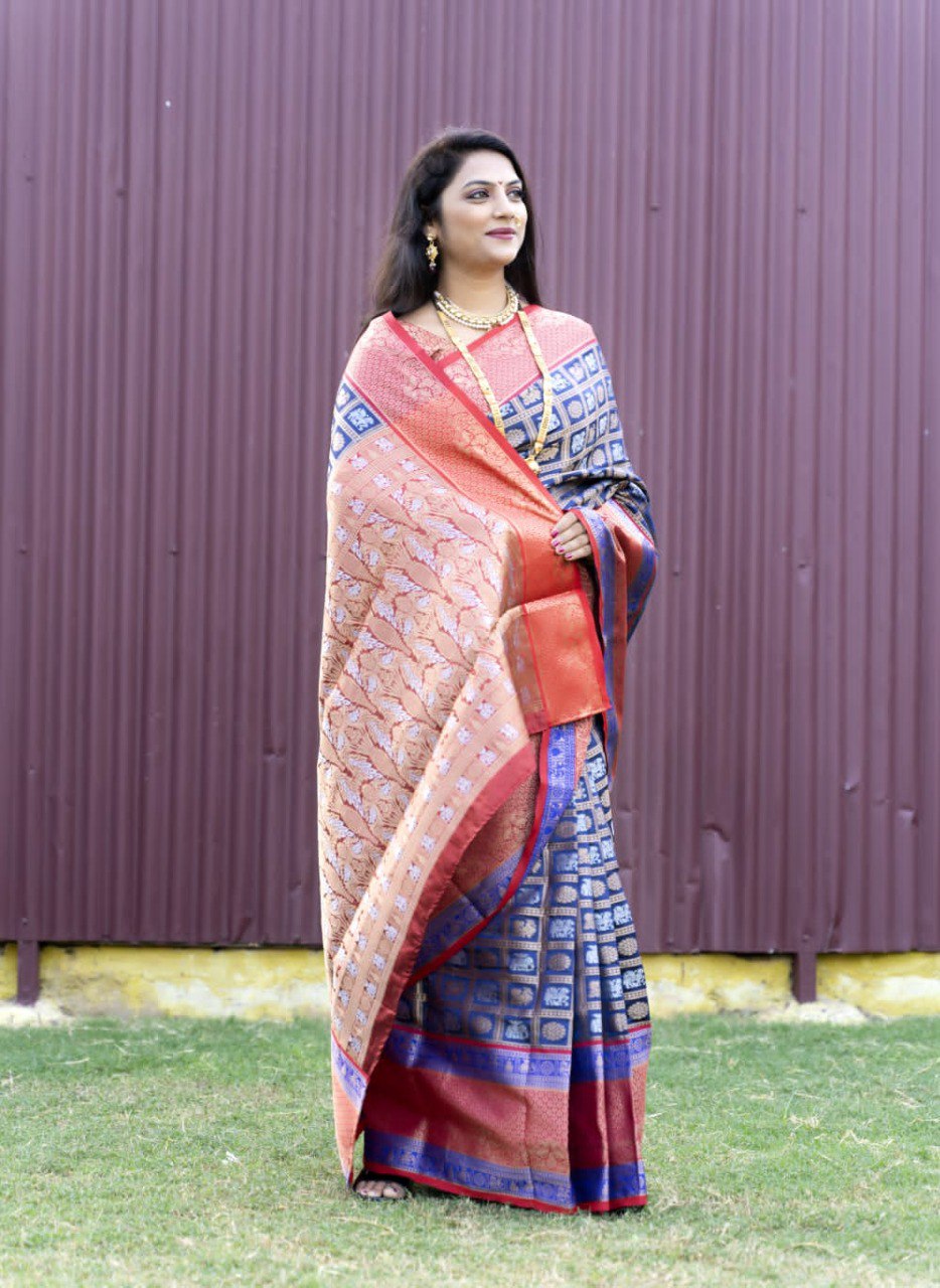 Palimpsest Blue Kanjivaram Silk With Super Deserving Blouse Piece