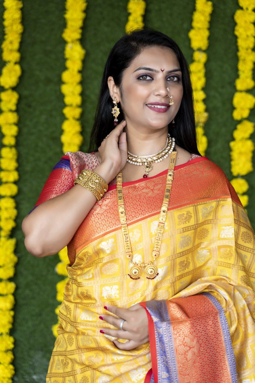 Quintessential Yellow Kanjivaram Silk With Super Deserving Blouse Piece