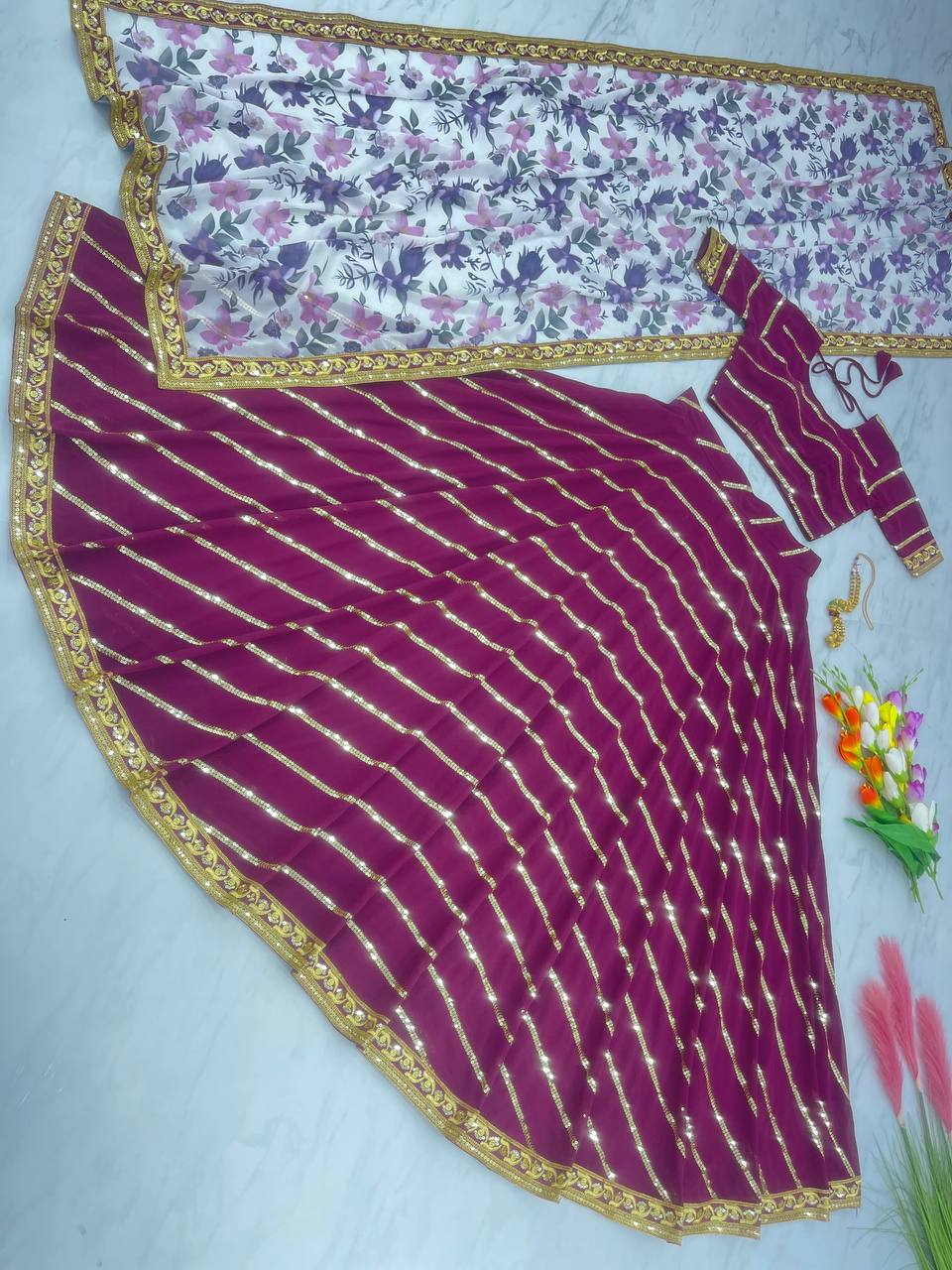 Precious Embroidery Sequence Work Wine Color Lehenga Choli