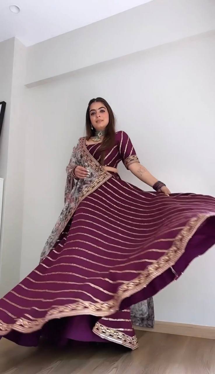 Precious Embroidery Sequence Work Wine Color Lehenga Choli