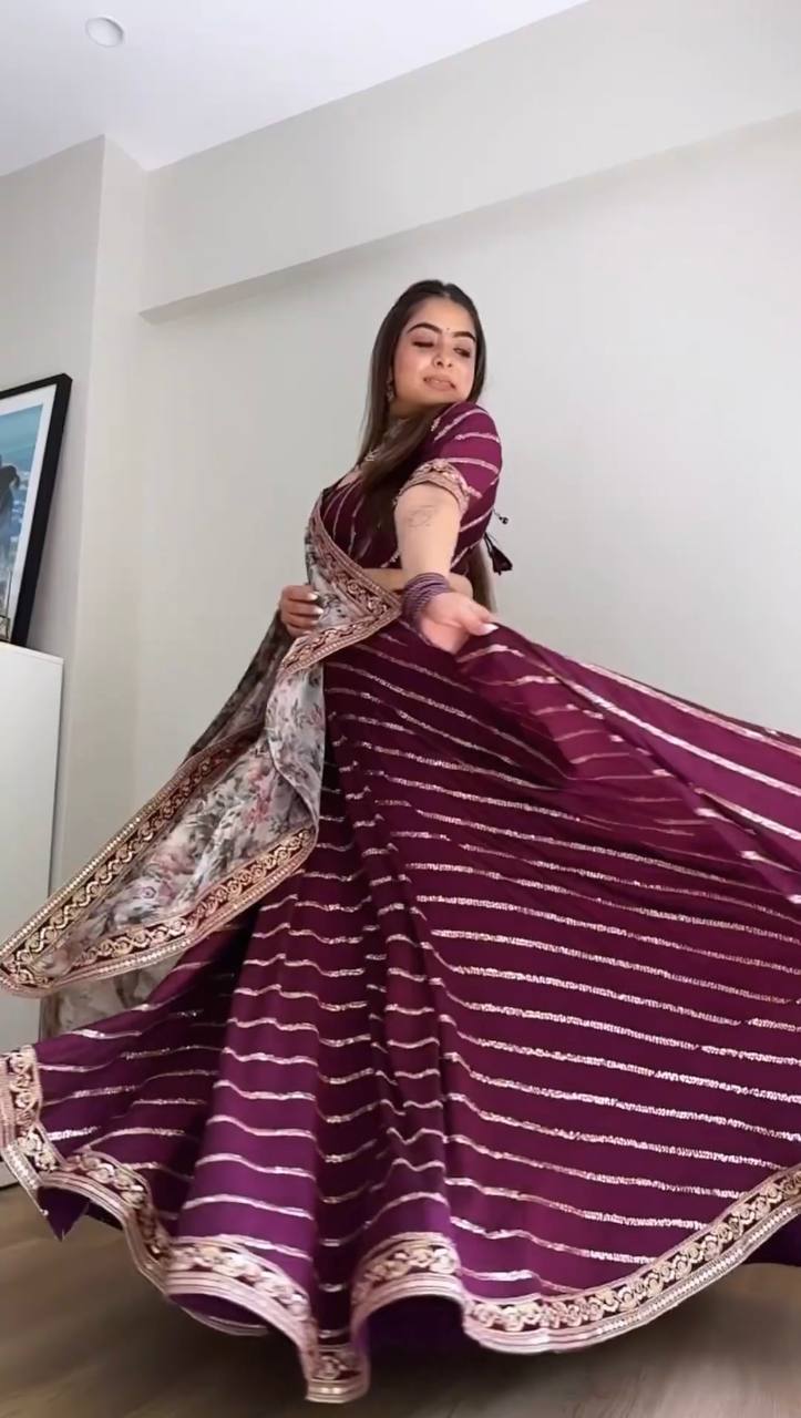 Precious Embroidery Sequence Work Wine Color Lehenga Choli