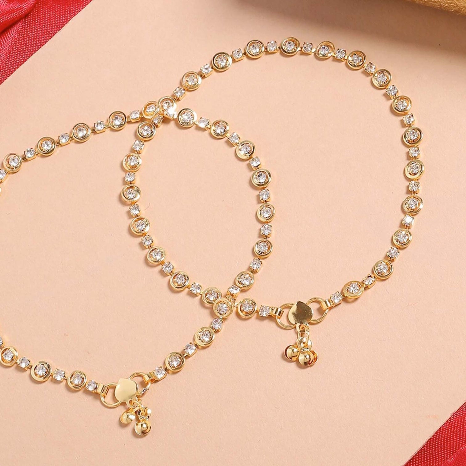 Preet Gold Anklets for Girls & Women. Brass Anklet (Pack of 2)