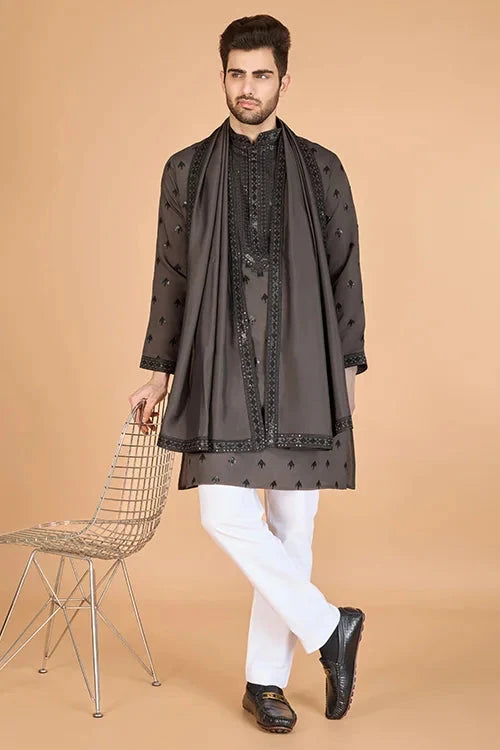 Elegant Brown Viscose Silk Kurta with Sequins