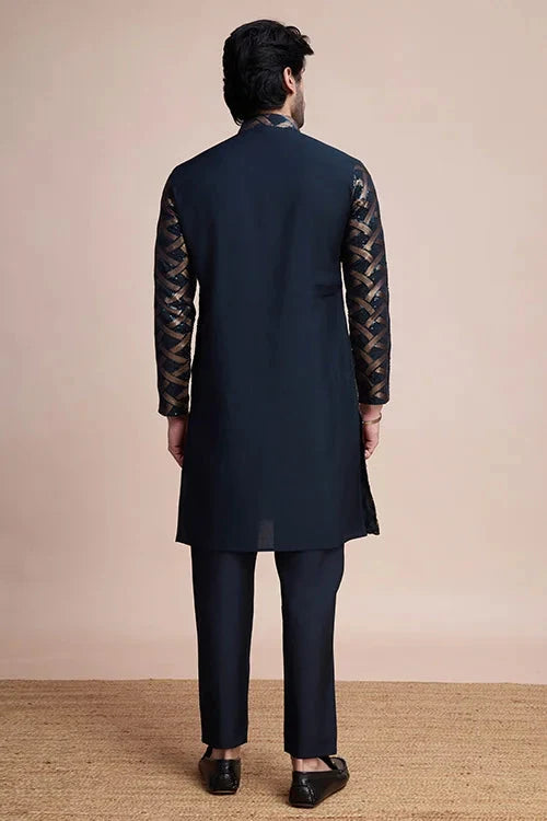 Navy Silk Men's Kurta for Special Occasions