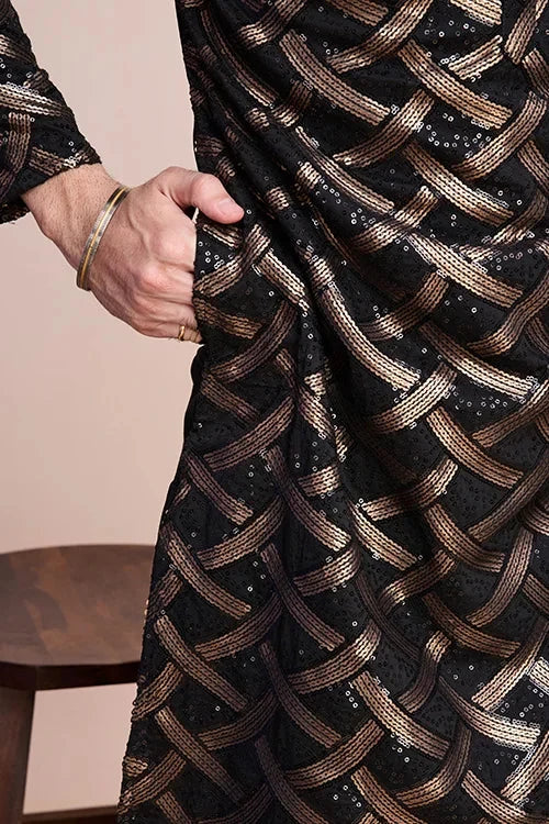 Designer Black Silk Kurta for Men - Festival Ready Wear