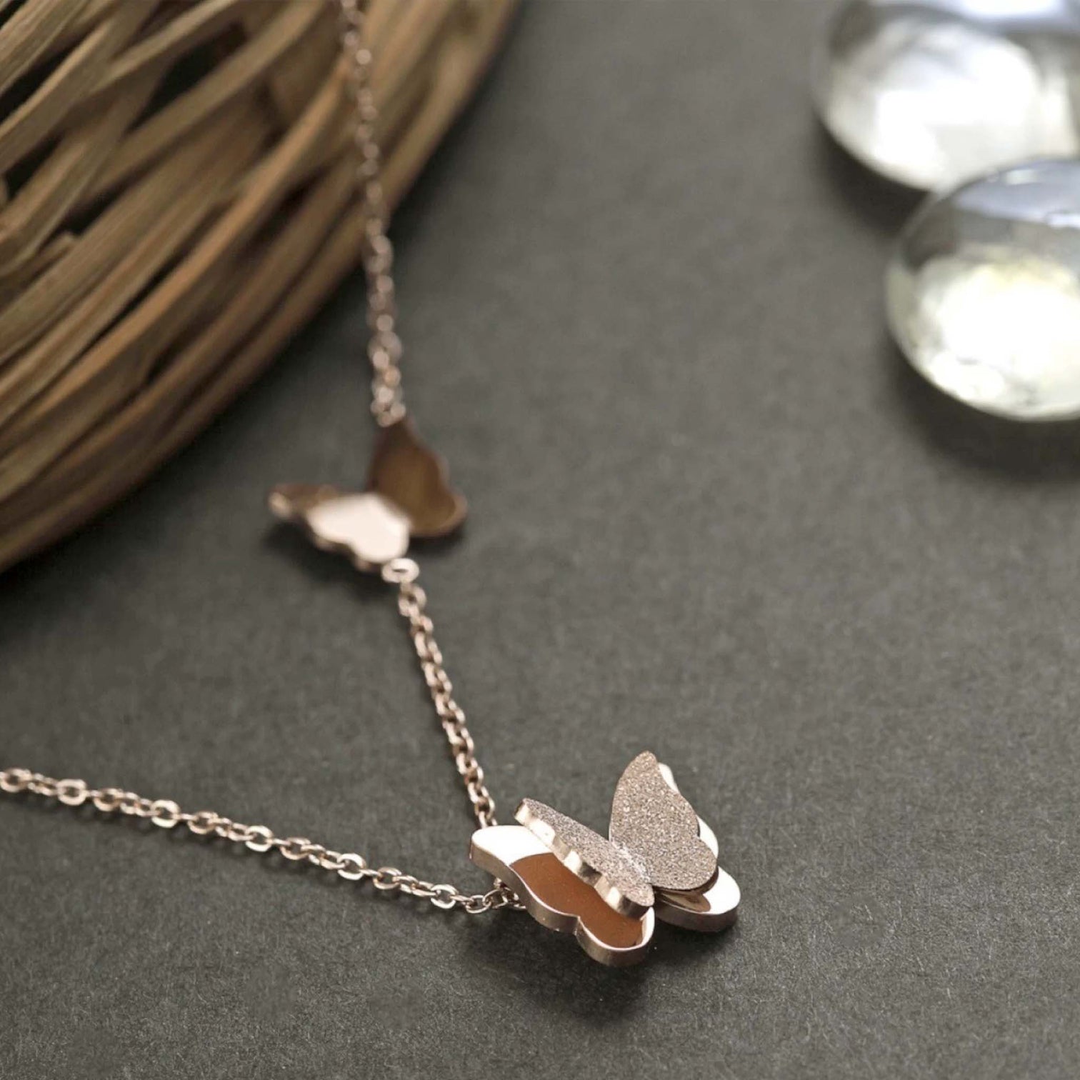 Premium Iconic Crystal Butterfly for Girls Women Brass Pendant Set