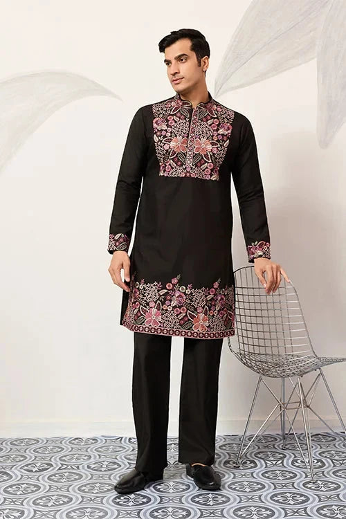 Festive Wear Premium Black Kurta Pant Set for Mens