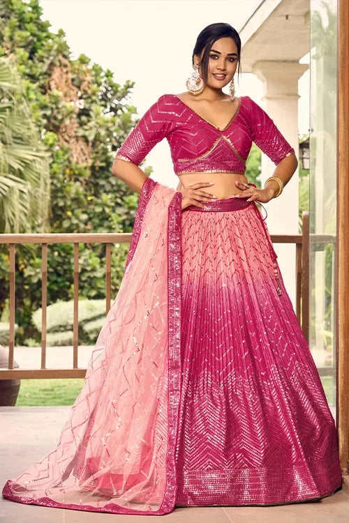 Pretty Pink Sequins Embroidery Work Wedding Wear Lehenga Choli