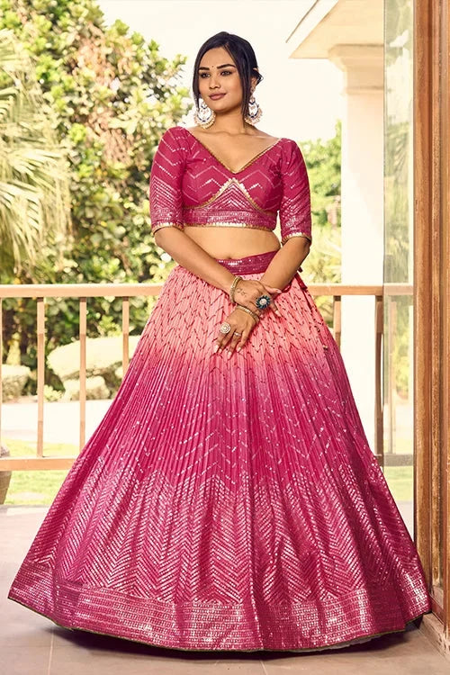 Pretty Pink Sequins Embroidery Work Wedding Wear Lehenga Choli