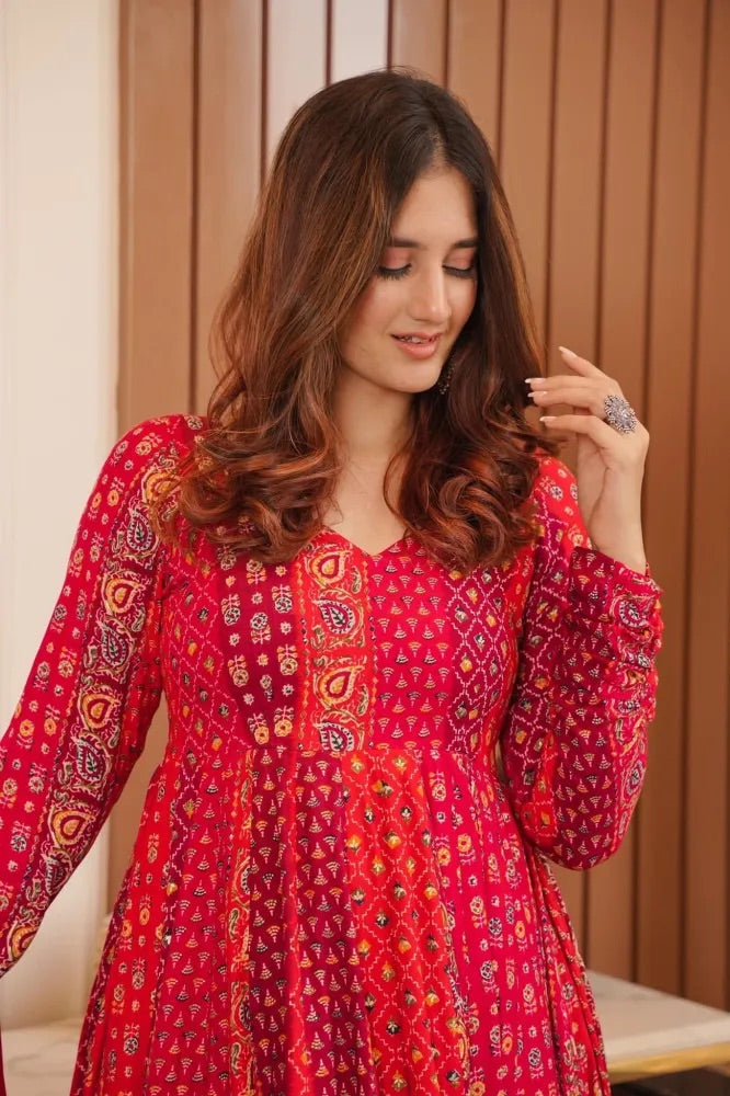 Printed Maslin Anarkali With Georgette Dupatta