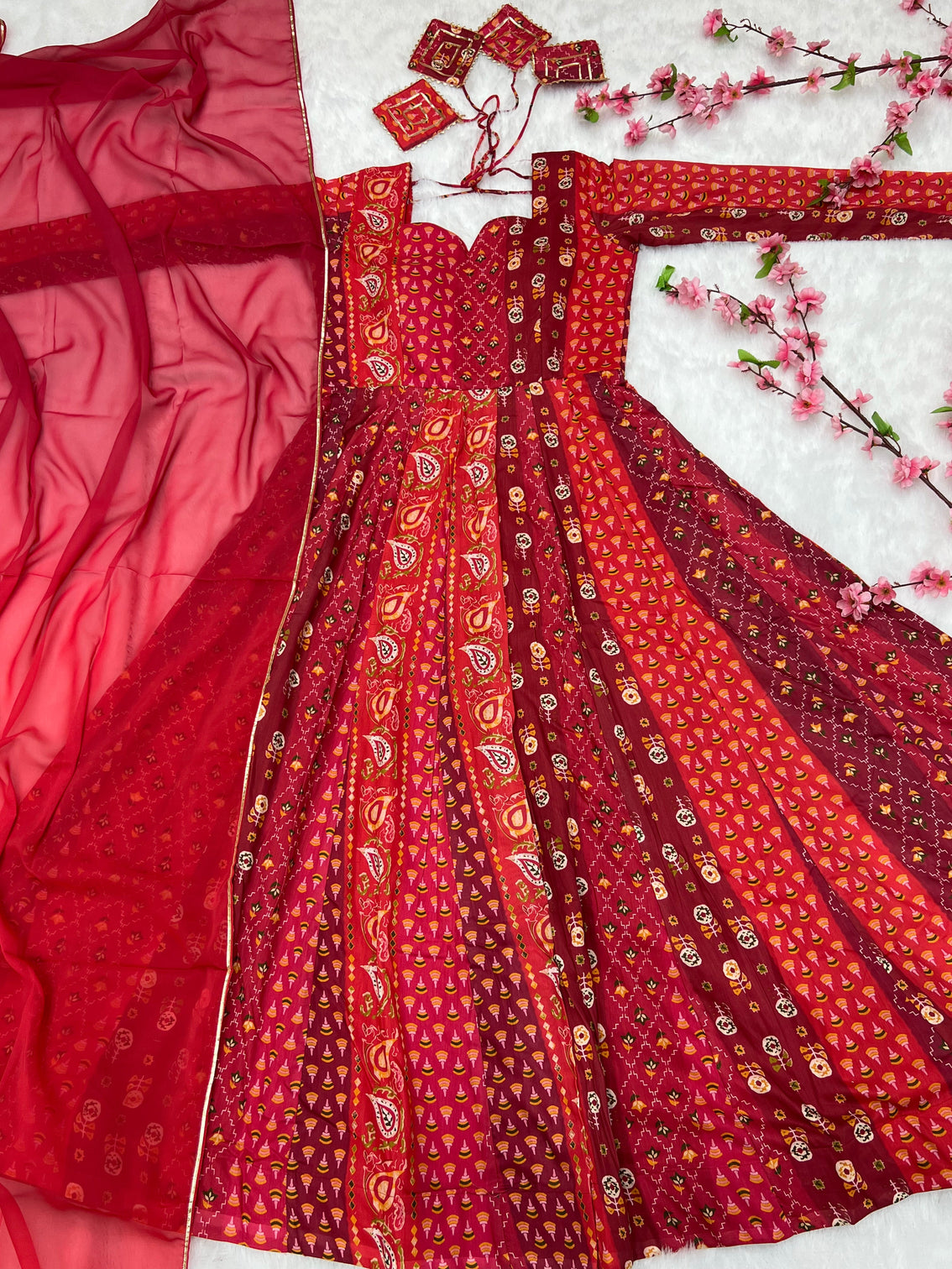 Printed Maslin Anarkali With Georgette Dupatta