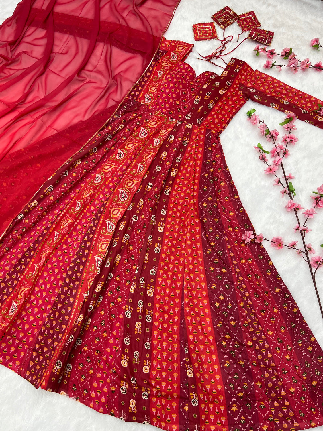 Printed Maslin Anarkali With Georgette Dupatta