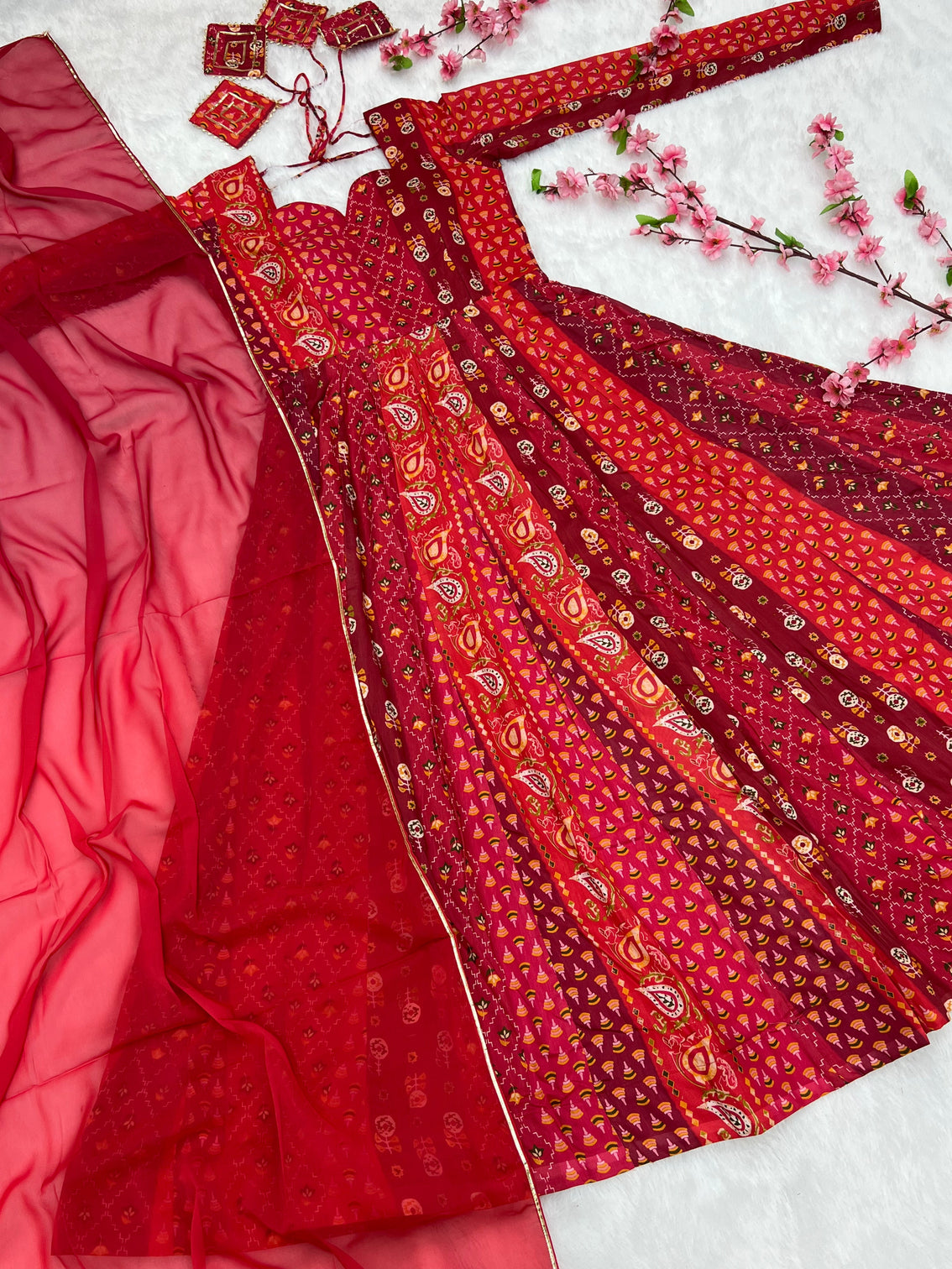 Printed Maslin Anarkali With Georgette Dupatta