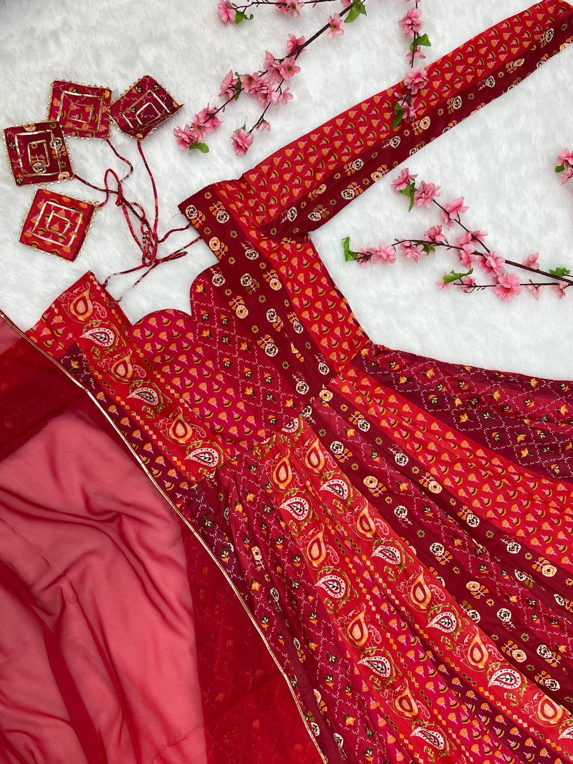 Printed Maslin Anarkali With Georgette Dupatta