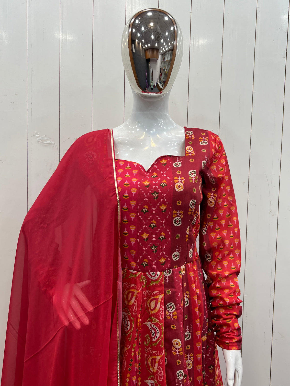 Printed Maslin Anarkali With Georgette Dupatta