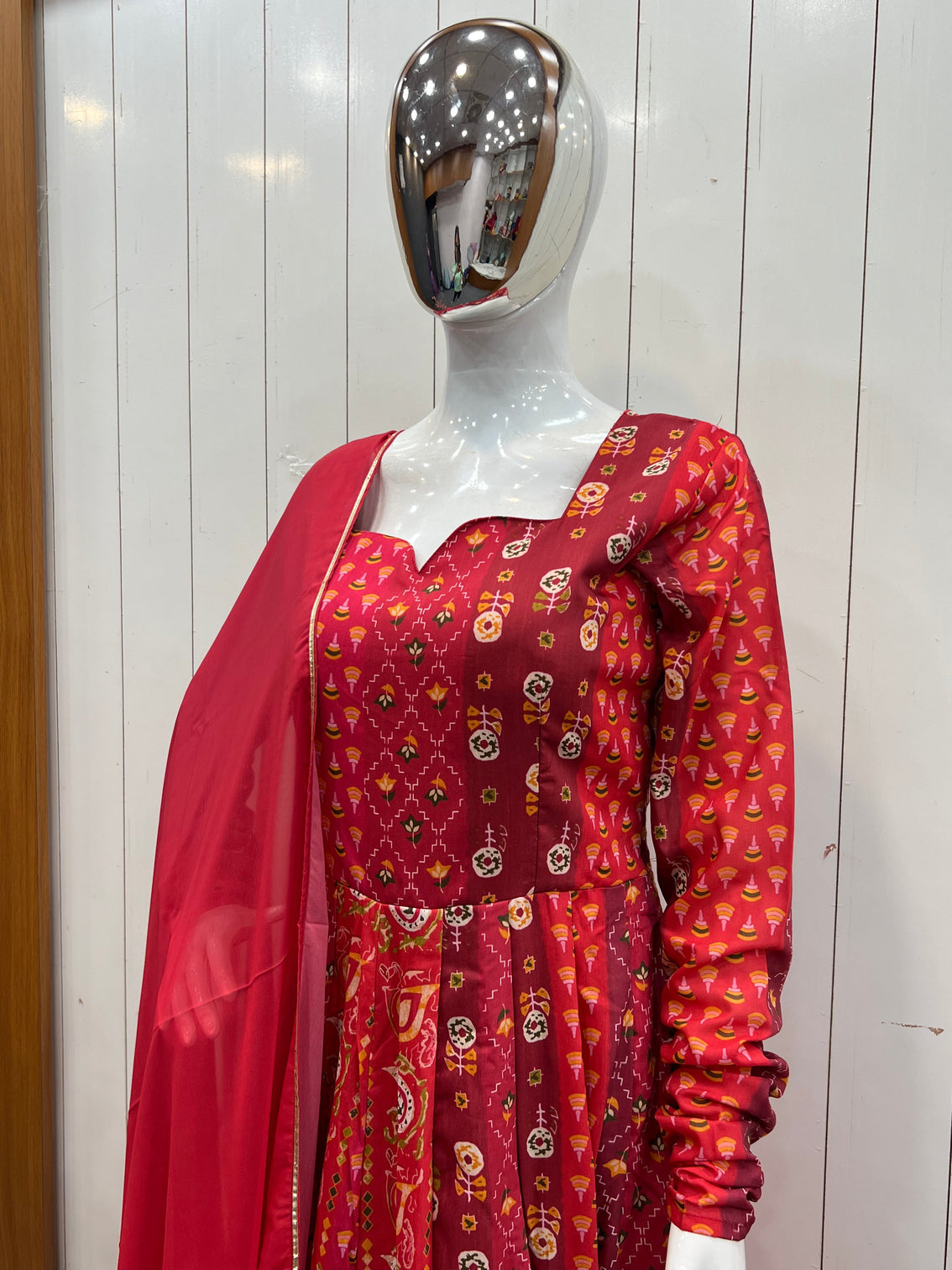 Printed Maslin Anarkali With Georgette Dupatta