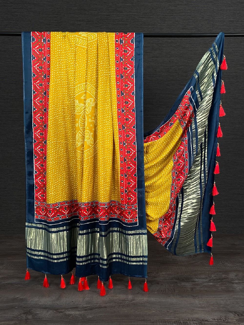 Mustard Color Digital Bandhani Printed Pure Gaji Silk Dupatta With Tassels