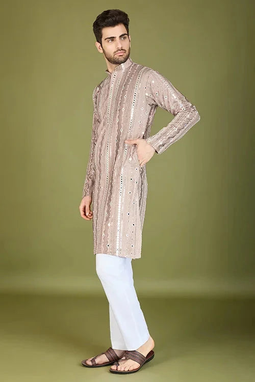 Viscose Rayon Ivery Color Heavy Embroidered Kurta for Men