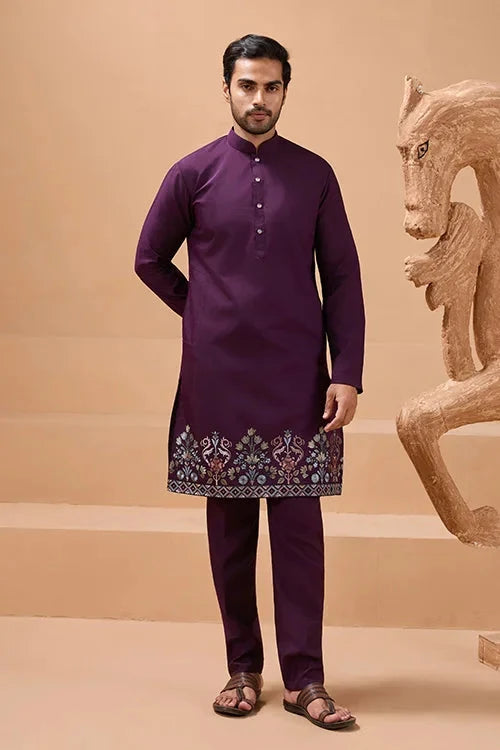 Vibrant Purple Color Koti Kurta Set Pair for Men Collection