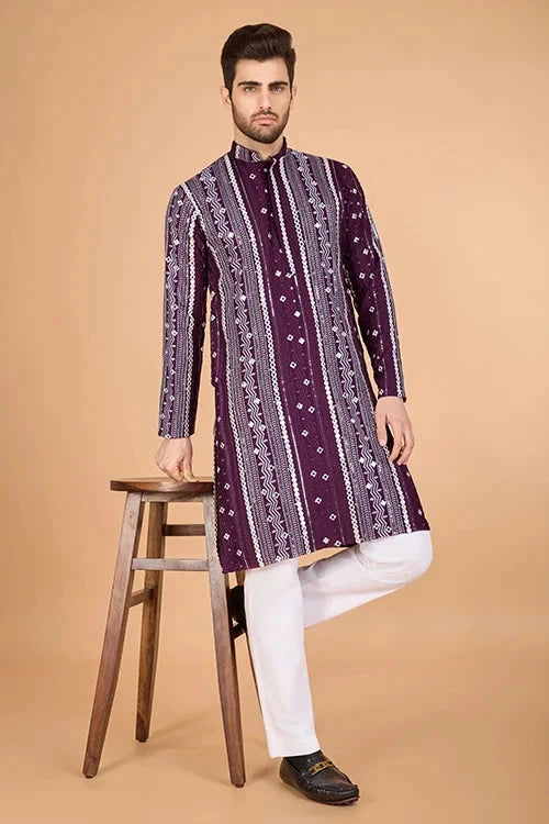 Purple Traditional Look Ethnic Wear Kurta for Men