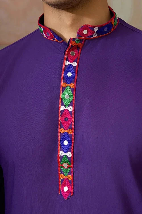 Readymade Purple Mens Kurta for Navratri Look